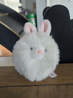 Aurora Brand Plush White Bunny Pom Toy with Pink Accents